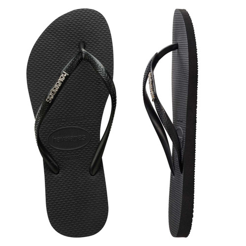 Slim Metal Logo Thongs  Black/Silver