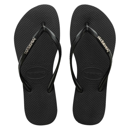 Slim Metal Logo Thongs  Black/Silver