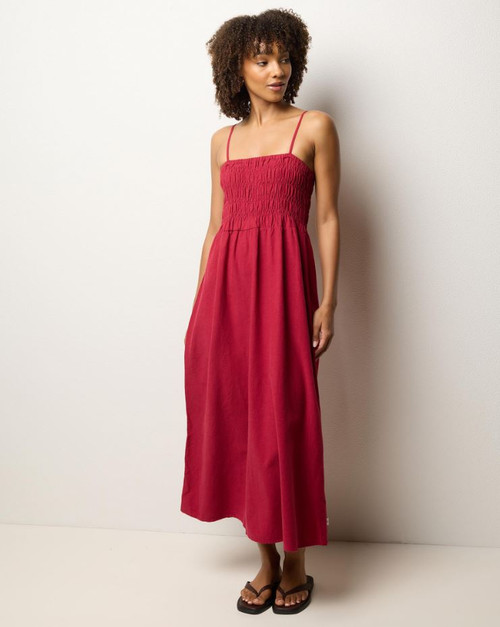 Classic Shirred Midi Dress - Sangria