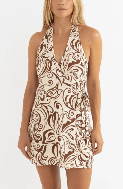 Kai Floral Wrap Mini Dress - Chocolate