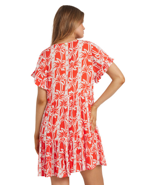 Row Of Palms Tiered Mini Dress - Red