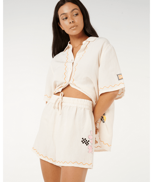 Sunset Luau Embroidered Short - Shell