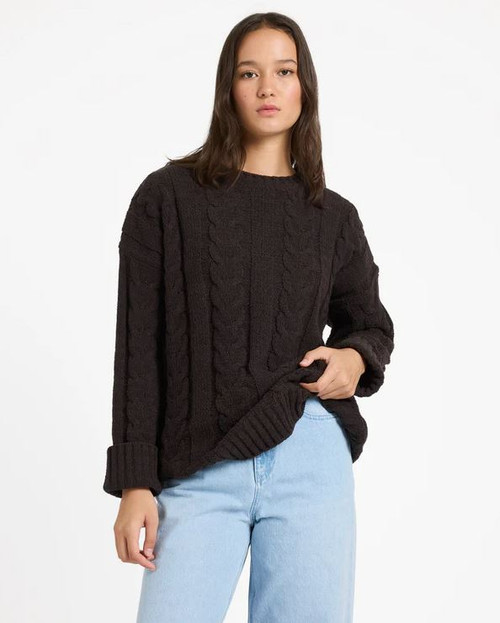 Cable Cover Crew Neck Sweater - Vintage Black