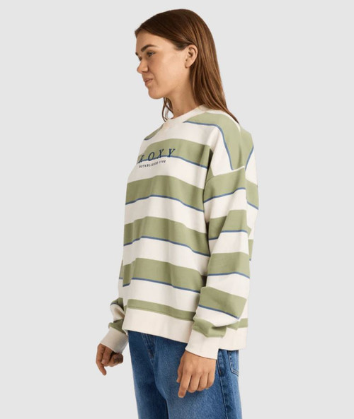 Strictly Stripes Oversized Fleece - Oil Green