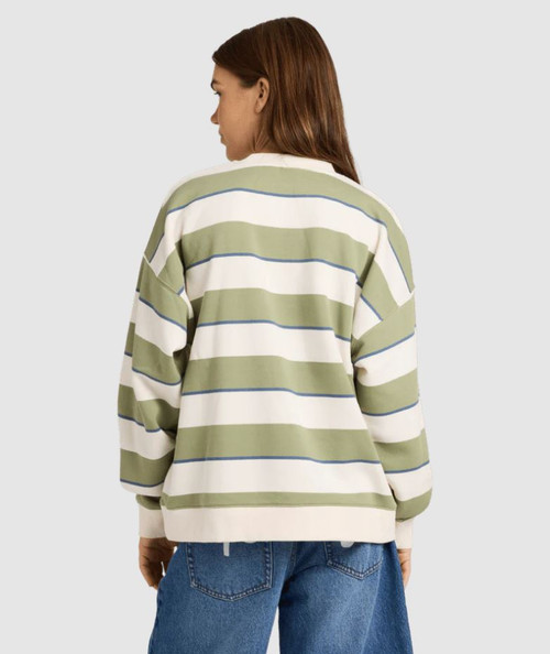 Strictly Stripes Oversized Fleece - Oil Green