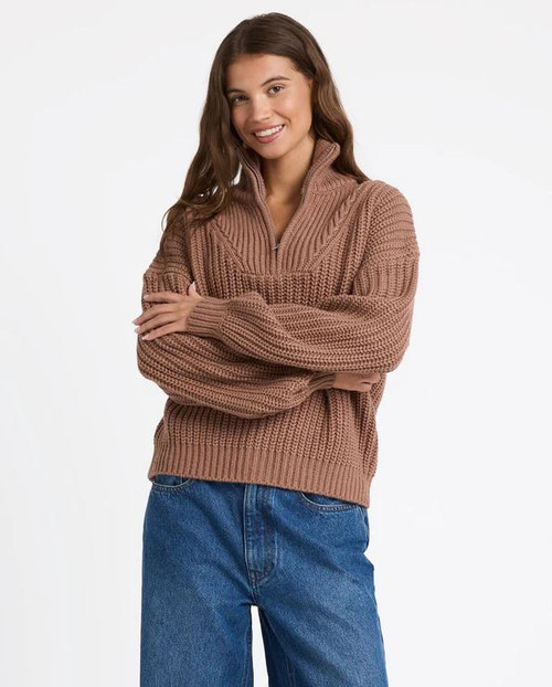 So Cozy Half Zip Jumper - Mocha