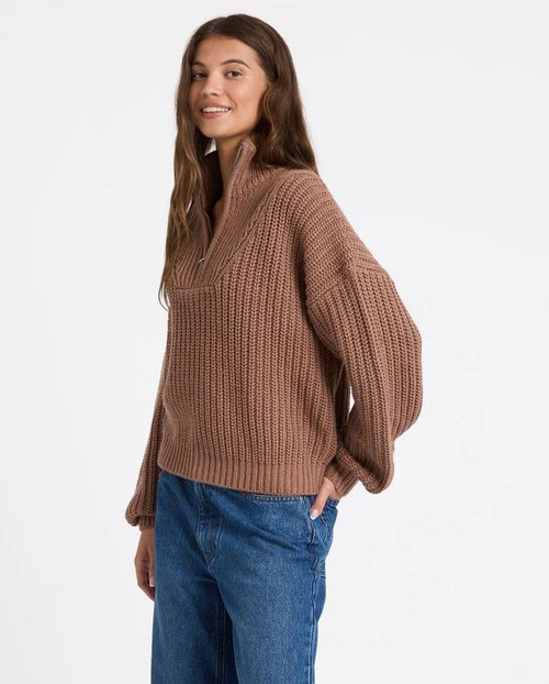 So Cozy Half Zip Jumper - Mocha