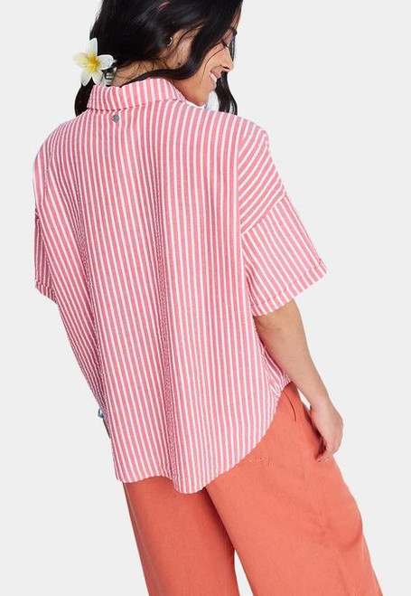 Beachy Short Sleeve Shirt - Hibiscus Sunrise Stripe