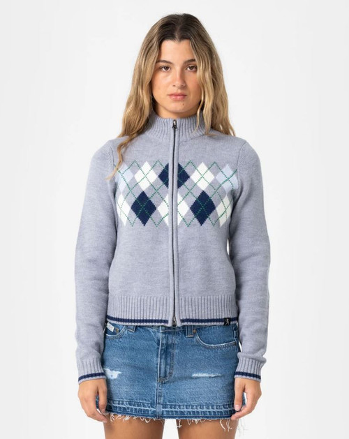 Clued in Fitted Zip Through Knit - Grey Marle