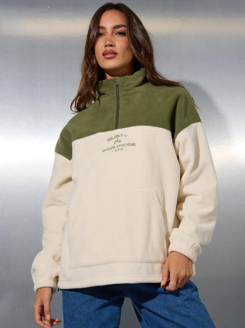 Central Division Quarter Zip Polar Fleece - Khaki/ Green