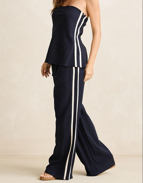 Contrast Linen Track Pant- Ocean