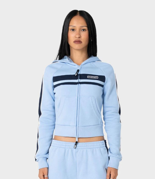 Retro Lines Zip Through Fleece Hoodie - Retro Blue