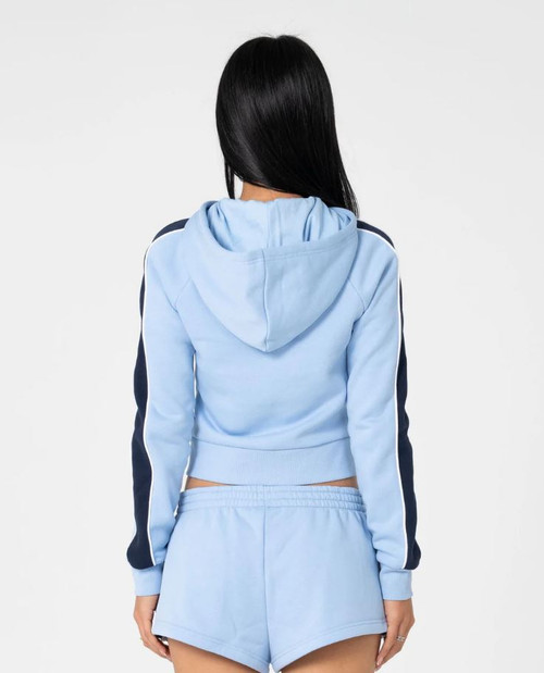 Retro Lines Zip Through Fleece Hoodie - Retro Blue