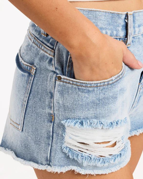 Drift Away Denim Shorts - Surf Wash