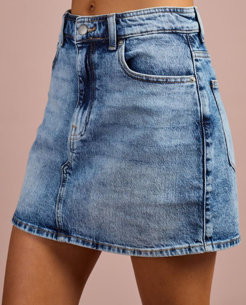 Shine Denim Mini Skirt - Blue