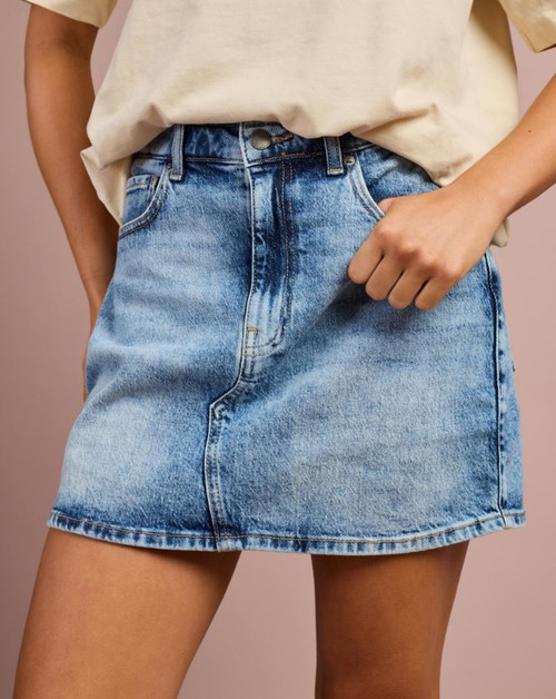 Shine Denim Mini Skirt - Blue