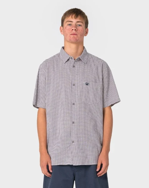 Datsun Check Short Sleeve Shirt - Navy Blue