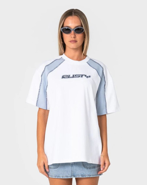 Wavers Tide Oversized Tee - White / Retro Blue