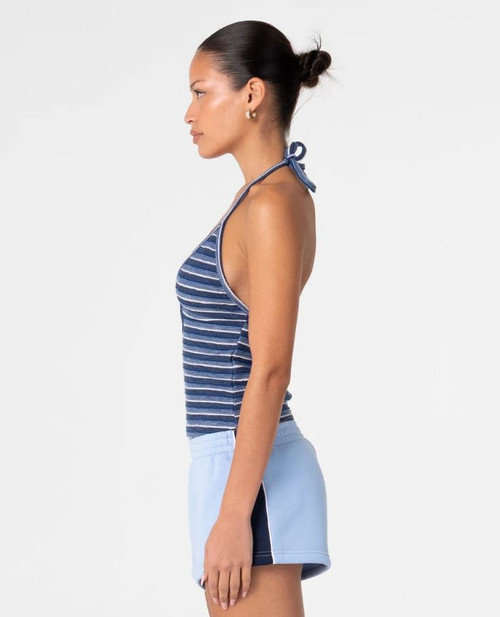 Emma Cut Out Halter Neck Top - Blue Stripe