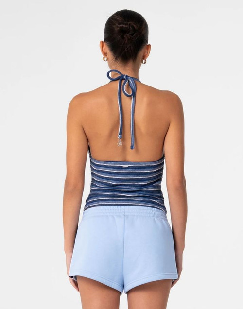 Emma Cut Out Halter Neck Top - Blue Stripe