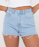 Penny Kick Flare High Waisted Denim Short - Sky Blue Heather