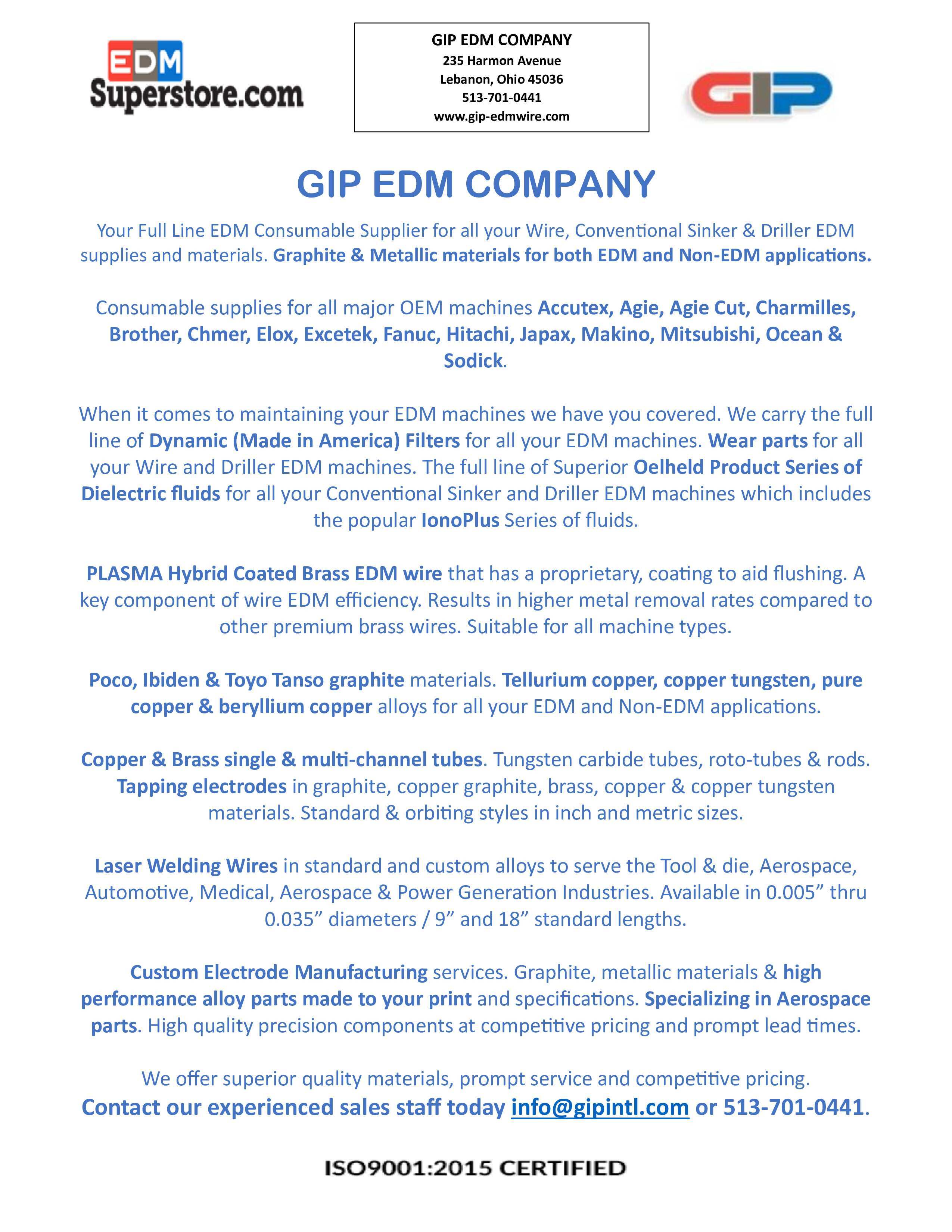 EDM Supplies and Materials