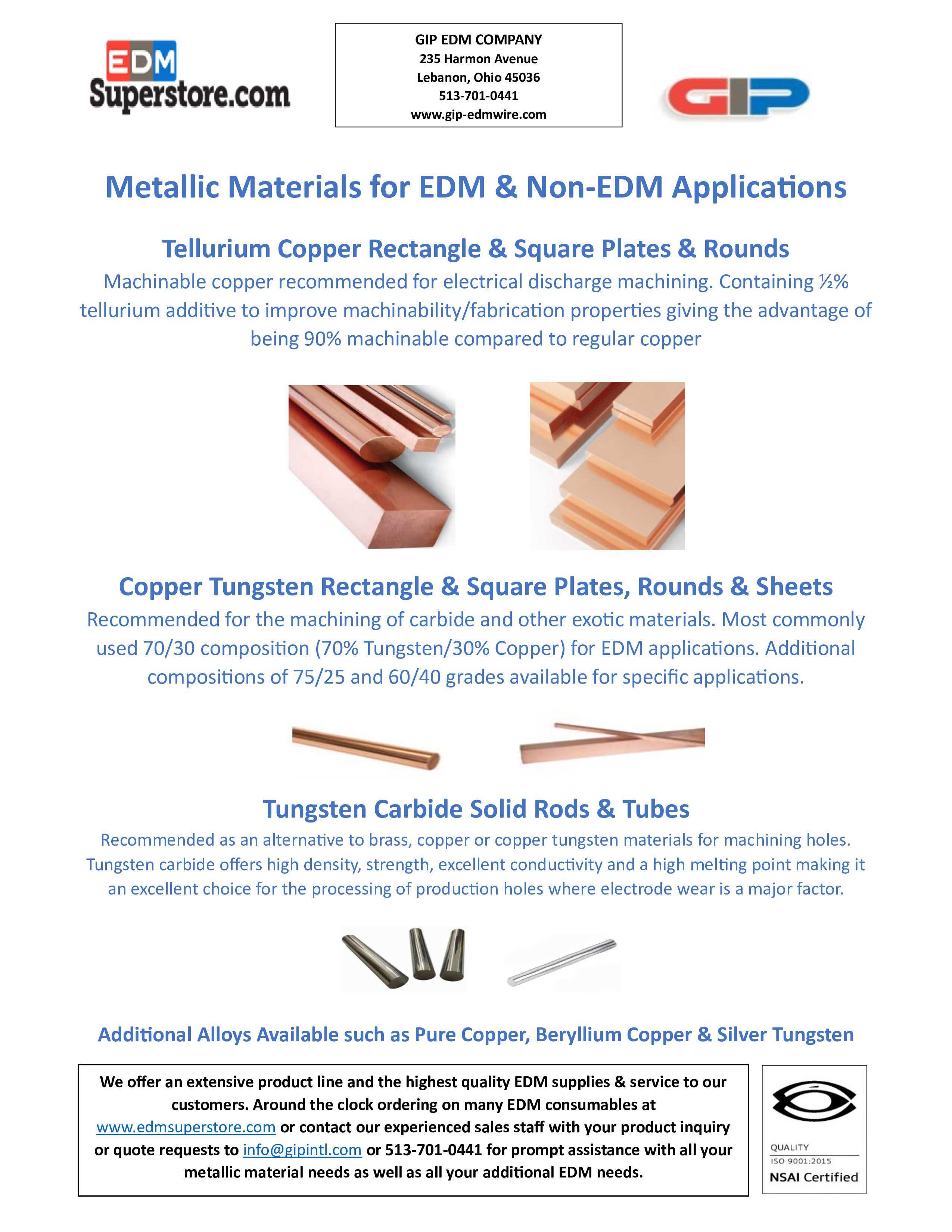 Metallic Materials for EDM & Non-EDM Application Metallic Materials for EDM & Non-EDM Application