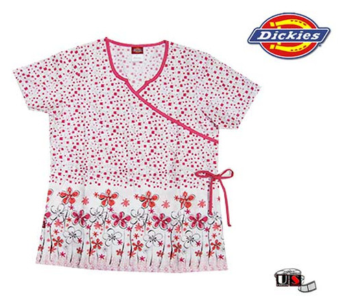 Dickies Mock-Wrap Printed Top with Tie Waist - Red Flowers