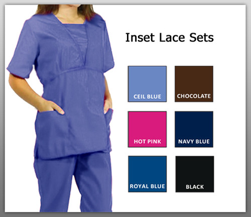 Solid Inset Lace Scrub Set