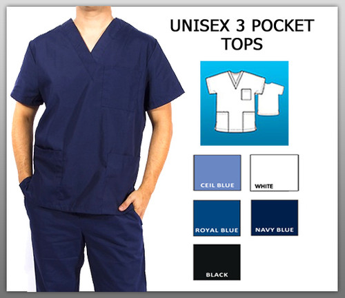 Solid Unisex 3 Pocket V-Neck Top