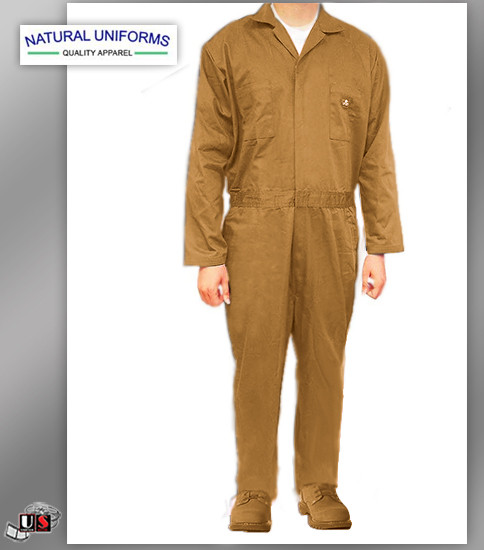 Natural Uniforms Workwear Mens Long Sleeve Basic Blended Work Coveral - Khaki