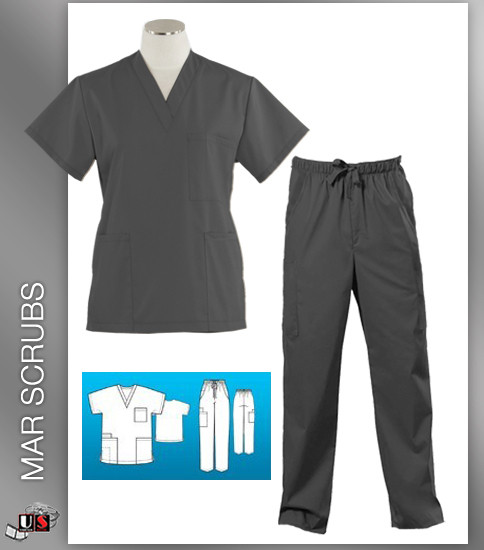 Mar Scrubs Unisex V-Neck Top Cargo Pant Scrub Set