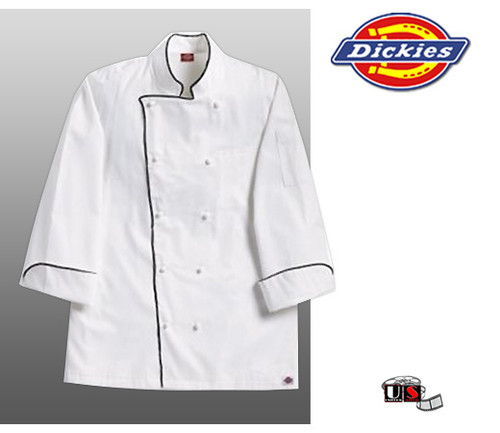 Dickies Grand Master White Chef Coat w/ Black Piping