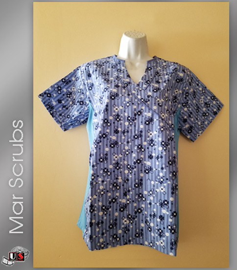 Mar Scrubs Printed Flowers Ceil Side Mock Wrap Top