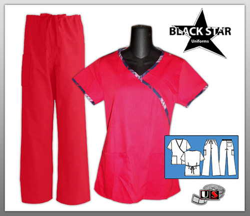 BlackStar Womens Plaid Mock Wrap Scrub Set ( $13.75 a Set ) XS/1   S/2   M/2   L/2   XL/1  = 8 PCS  $ 110.00