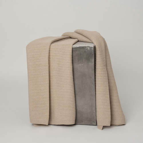 Solid Beige Ribbed Knit Cashmere Throw