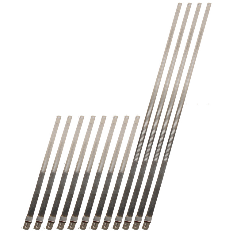 Stainless-Steel Positive Locking Ties - 8mm x 9" (8-Pack) & 8mm x 20" (4-Pack)