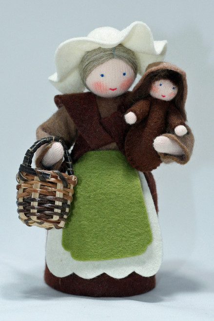 Mother Earth with Baby Seed (set of one standing and one wrapped miniature felt dolls)