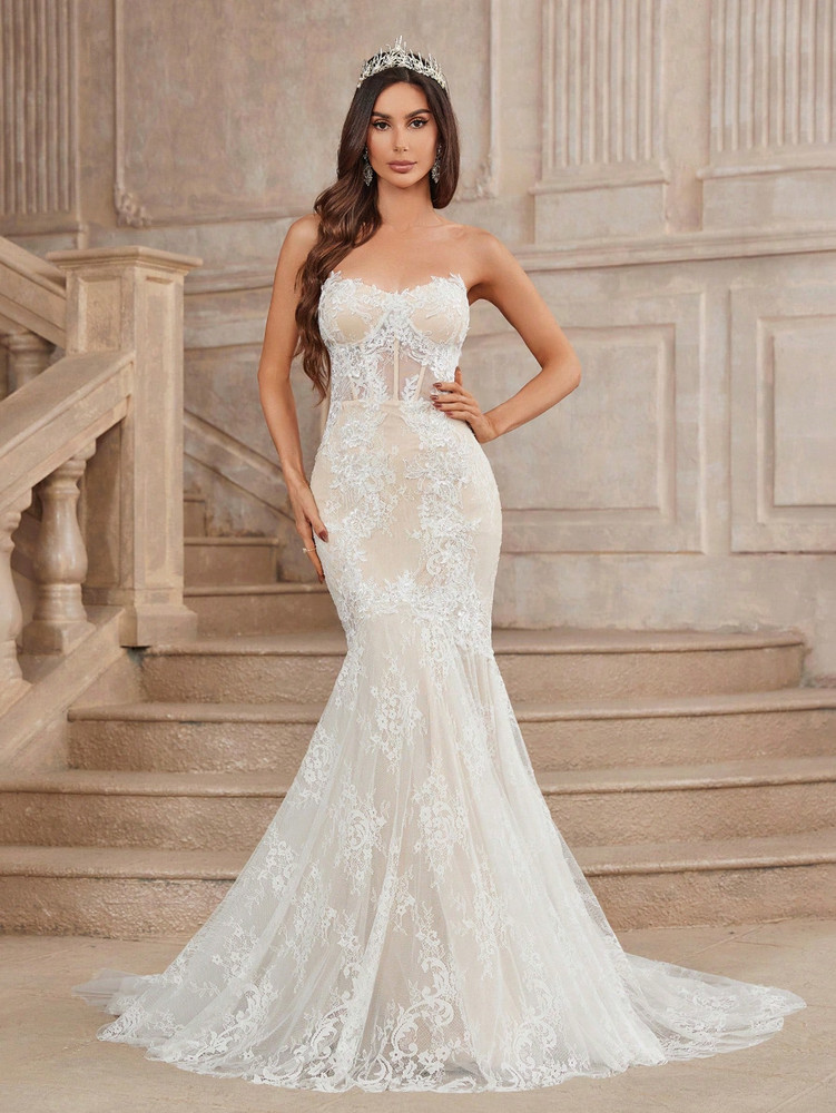 Francine Bridal Gown - White/Nude