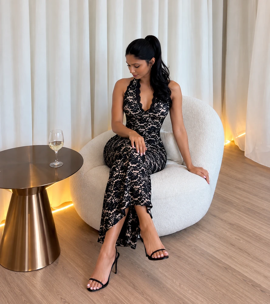 Daria Dress - Black/Nude