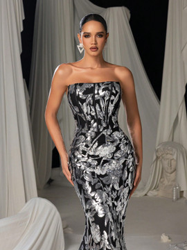 Kirsten Gown - Silver/Black