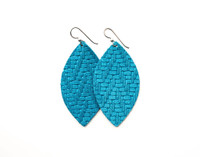 Chevron Sea Blue Leather Earrings