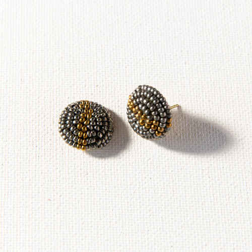 Gunmetal and Gold Button Post Earring