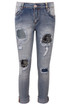 Skinny Ripped Embellished Jeans With Patch Work Detail