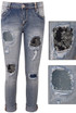 Skinny Ripped Embellished Jeans With Patch Work Detail