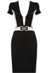 Black & Cream Front Front Plunging V Neckline Stretch Fit Dress