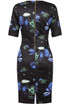 Blue & Green Contrast Floral Print Shift Dress