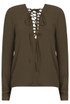 Lace Up Front Long Sleeves Blouse