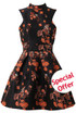 Orange Pleated Floral Skater Dress