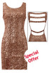 Gold Sequin Back Cut Out Bodycon Dress
